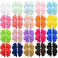 Los mejores  - 40 lazos de grogrén Boutique de 7-62 cm con clips para el pelo para adolescentes y niños pequeños (20 colores-40…